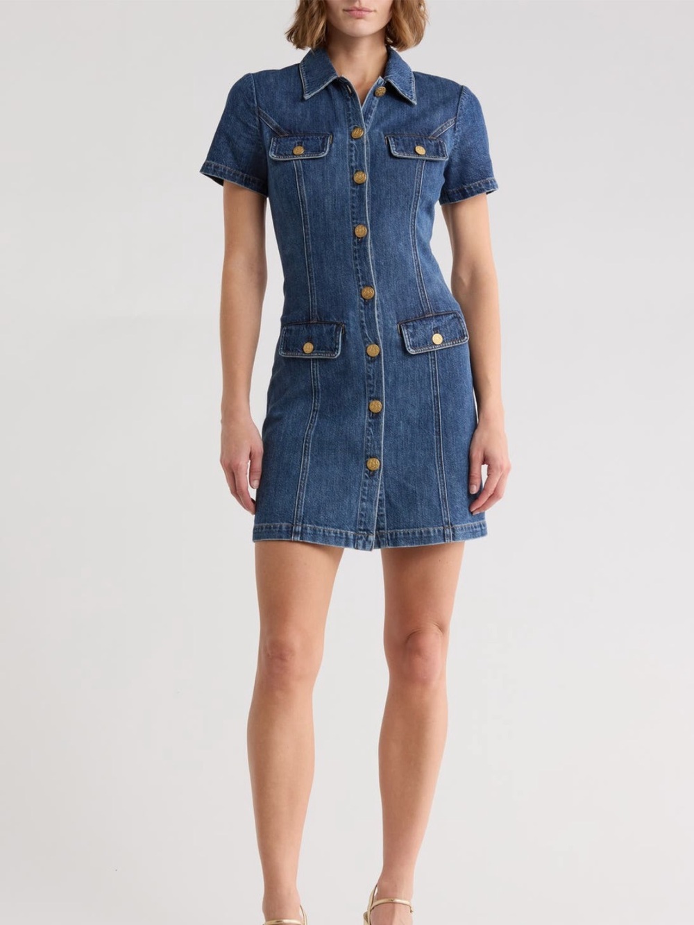 Alice + Olivia Vintage Cambria Blue Denim Jacket with Gold Buttons